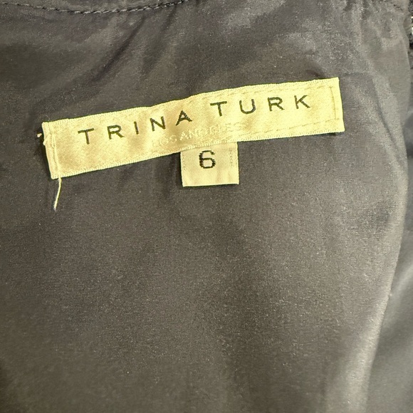 Trina Turk Dress Size 6 Navy Blue Textured Floral Embroidered Fringe Trim - Picture 7 of 14